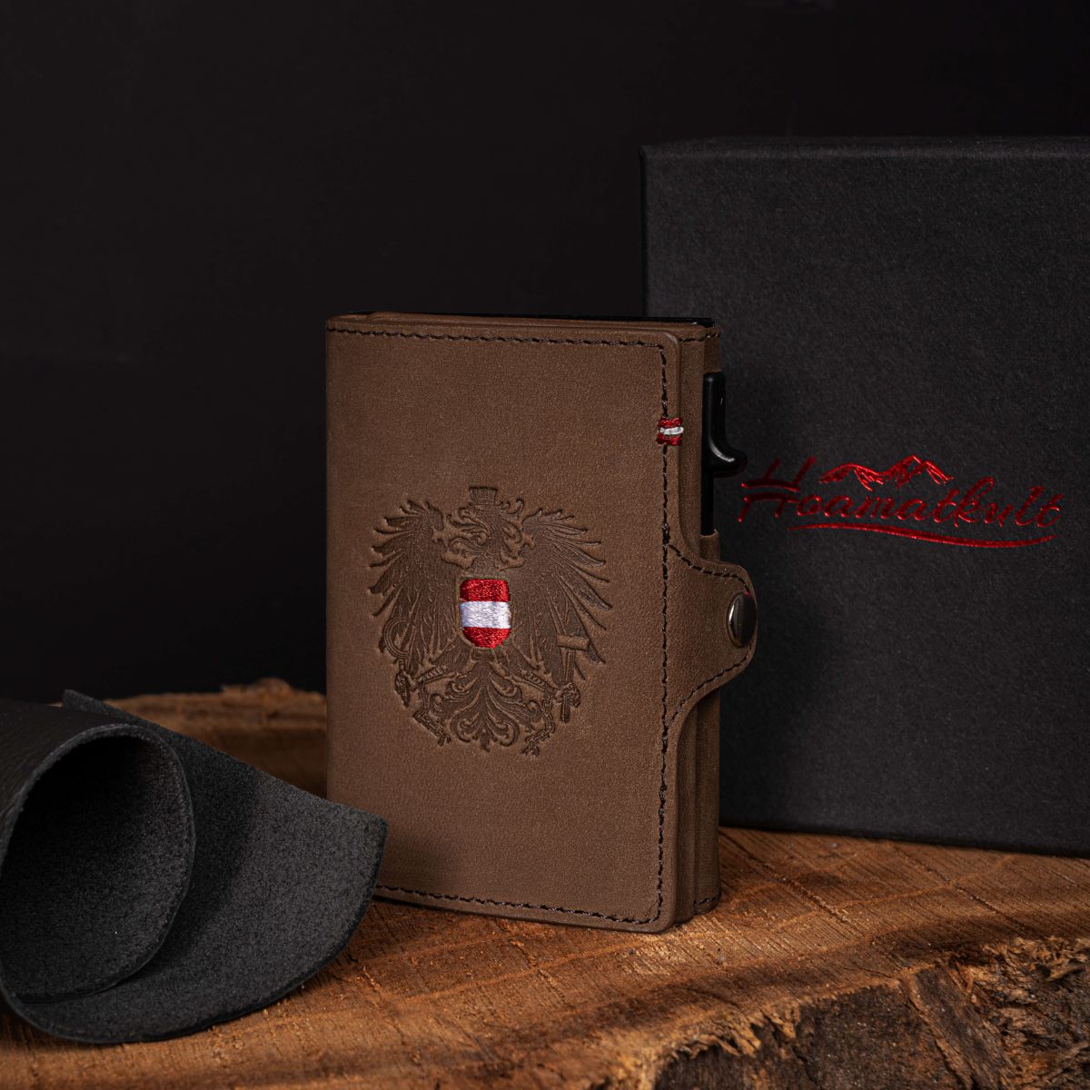 Flip Wallet Echtleder Österreich Adler #Farbe_Vintage Braun