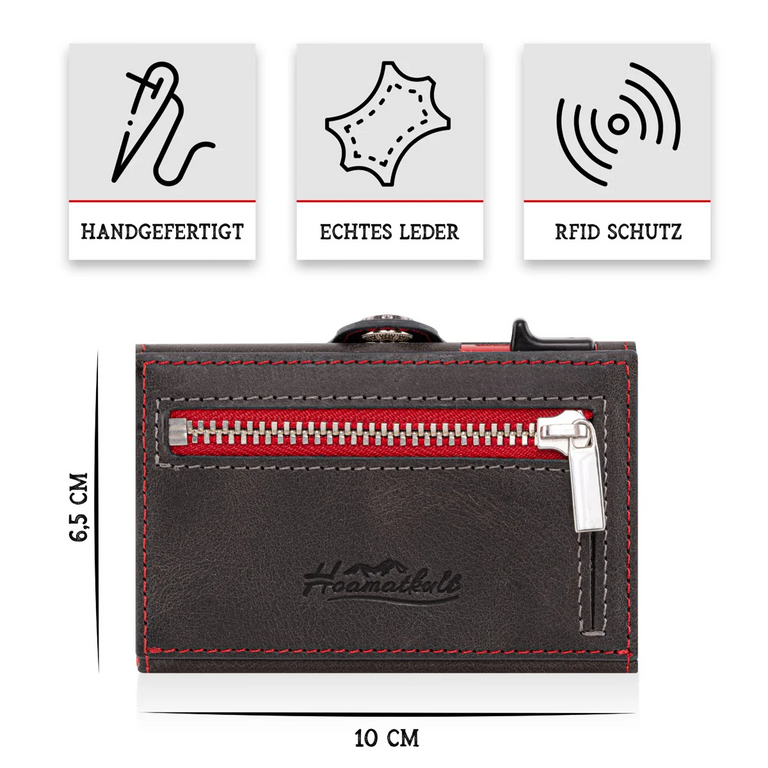 Österreich Smart Wallet Trifold mit Karten-Pop-Up Funktion aus Echtleder - Schwarz