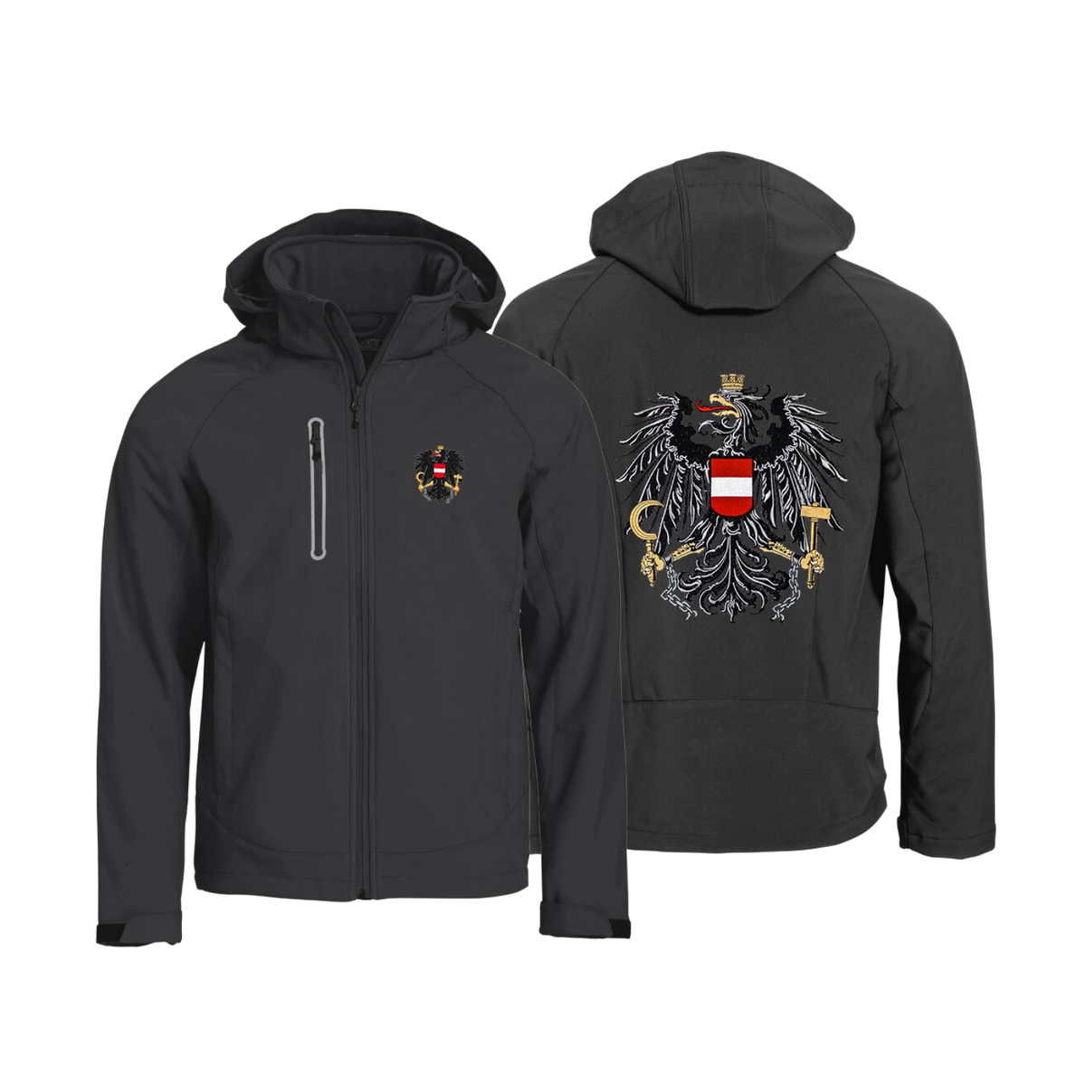 Funktionale Herren Softshelljacke mit Österreich Motiv #Farbe_Dunkelgrau
