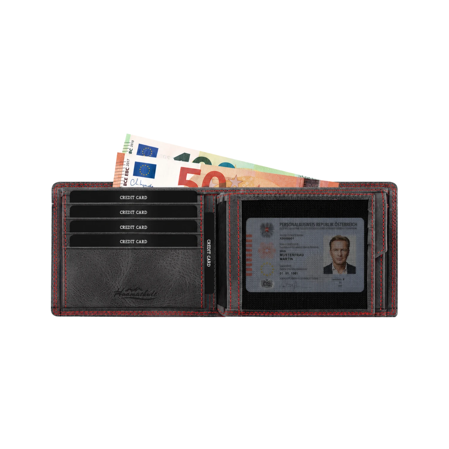 Österreich Adler Geldtasche - Leder Schwarz Rot Kontrast