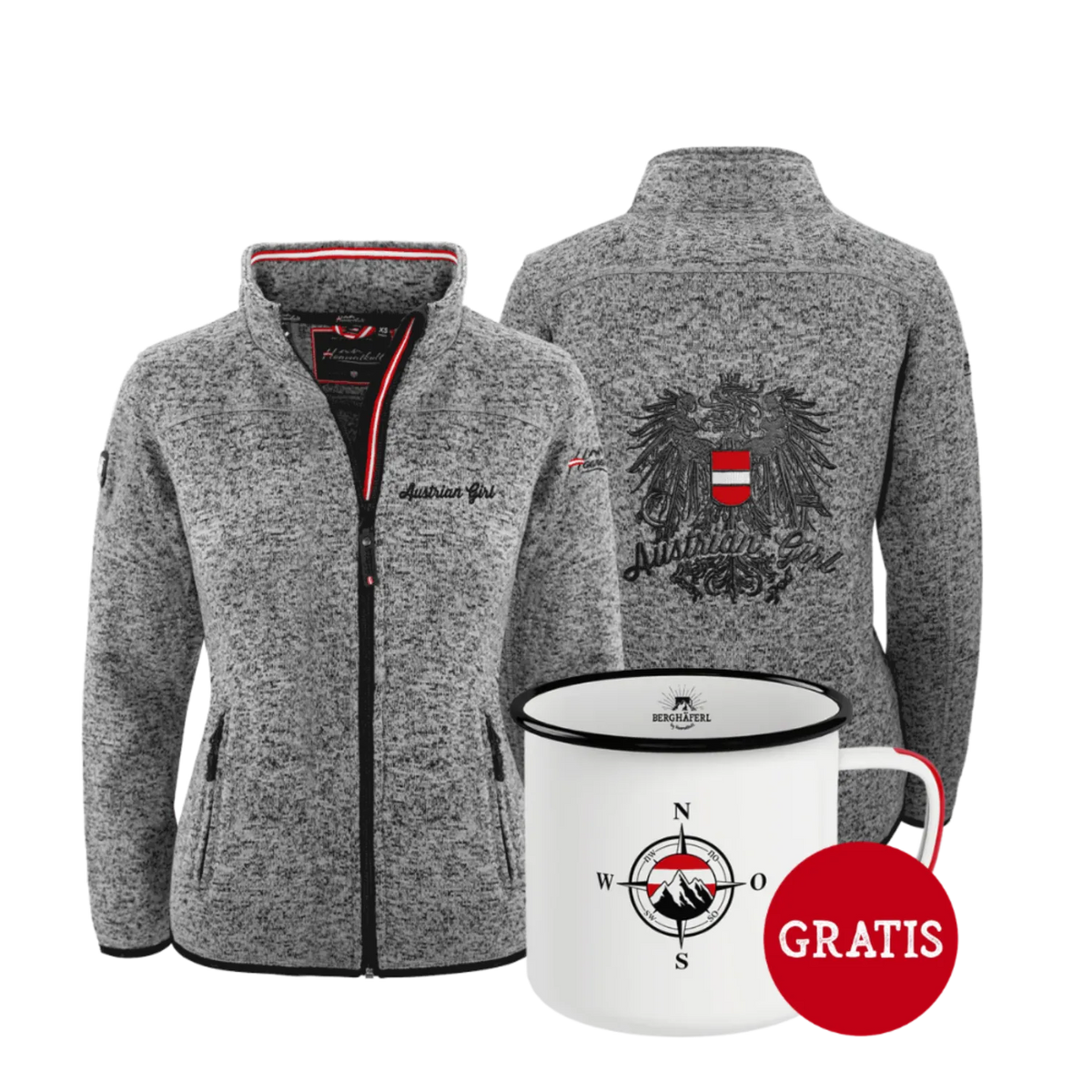 Geschenkpaket Austrian Girl Kultjacke ohne Kapuze dunkelgrau Berghäferl #Farbe_Dunkelgrau #Auswahl_Ohne Kapuze