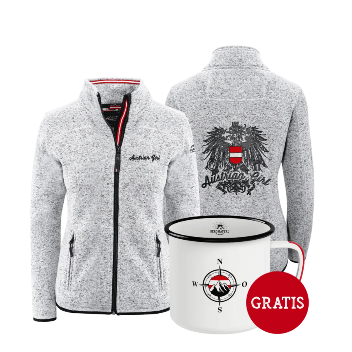 Geschenkpaket Austrian Girl Kultjacke ohne Kapuze hellgrau Berghäferl #Farbe_Hellgrau #Auswahl_Ohne Kapuze