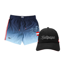 Geschenkpaket Badehose dunkelblau Kultpapa Cap #Farbe_Dunkelblau/Hellblau