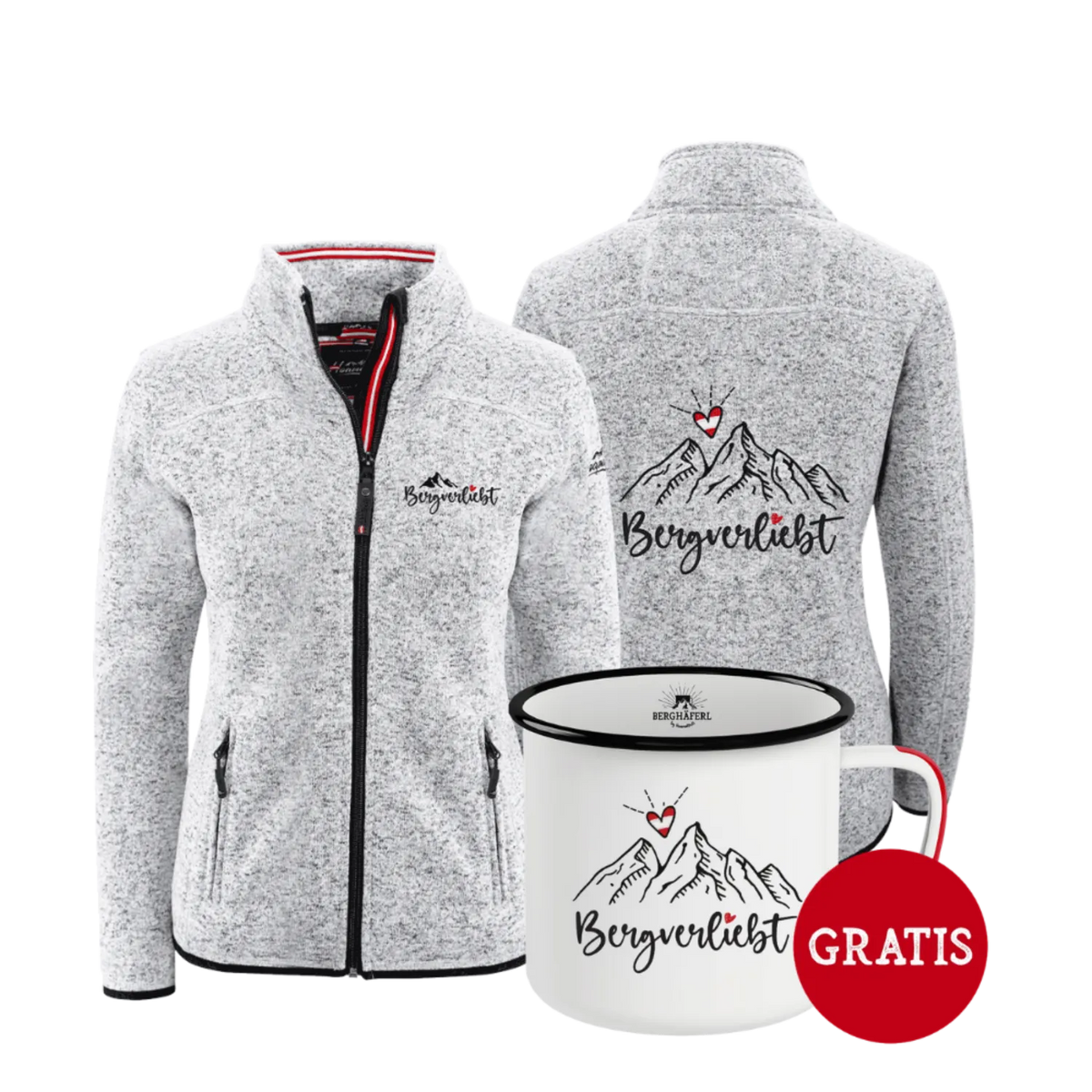 Geschenkpaket Bergverliebt Kultjacke ohne Kapuze hellgrau Berghäferl #Farbe_Hellgrau #Auswahl_Ohne Kapuze