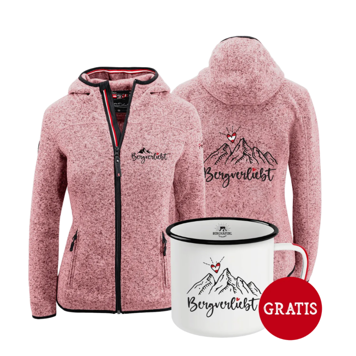 Geschenkpaket Bergverliebt Kultjacke rosa Berghäferl #Farbe_Rosa #Auswahl_Mit Kapuze