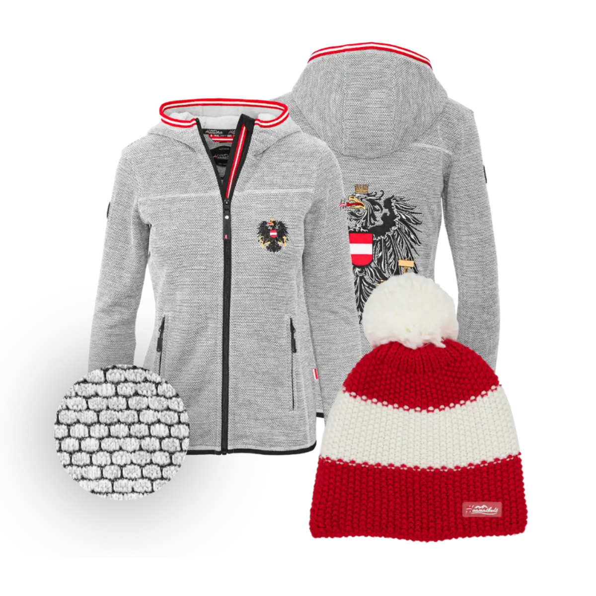 Geschenkpaket Nationalfeiertag - Dobby Kultjacke + Österreich Strickmütze