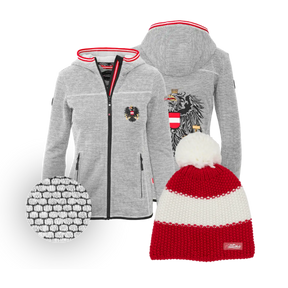 Geschenkpaket Nationalfeiertag - Dobby Kultjacke + Österreich Strickmütze