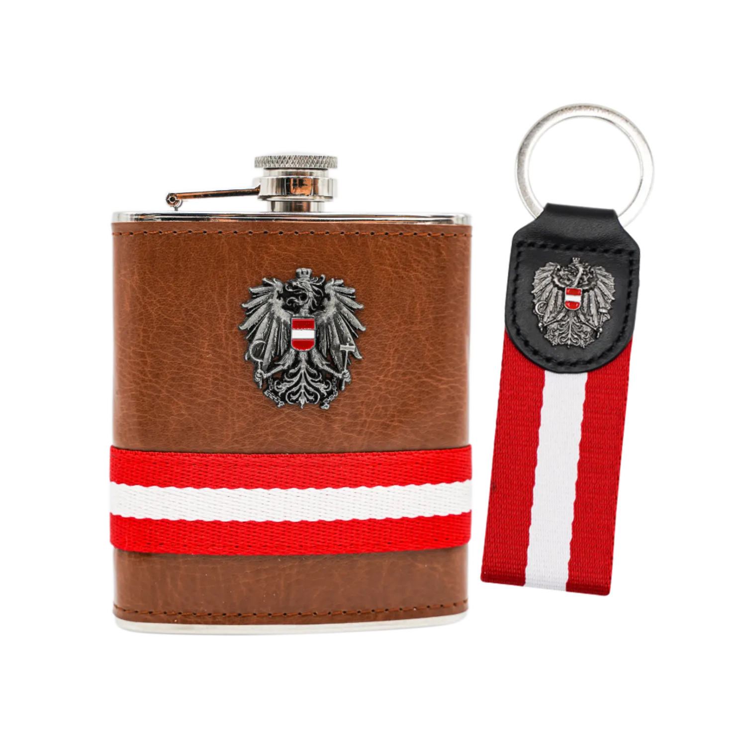 Geschenkpaket Flachmann Webstreifen Schlüsselanhänger