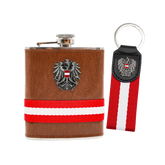 Geschenkpaket Flachmann Webstreifen Schlüsselanhänger