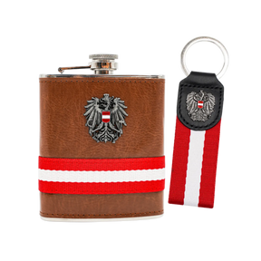 Geschenkpaket Flachmann Webstreifen Schlüsselanhänger