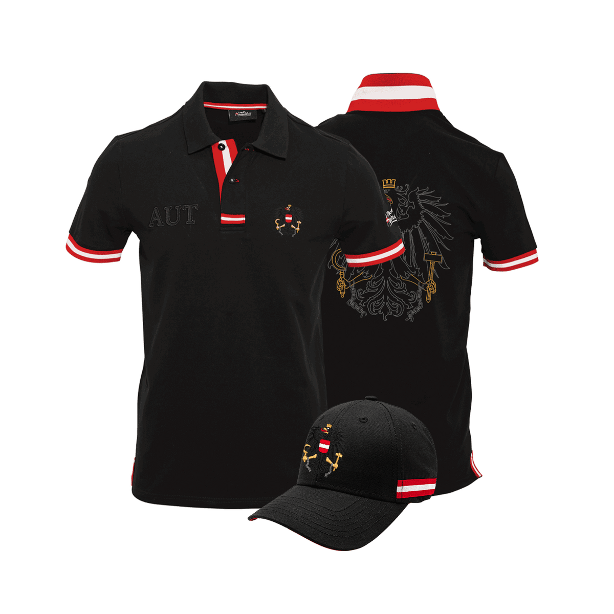 Geschenkpaket Herren Polo Shirt Kappe Österreich Adler