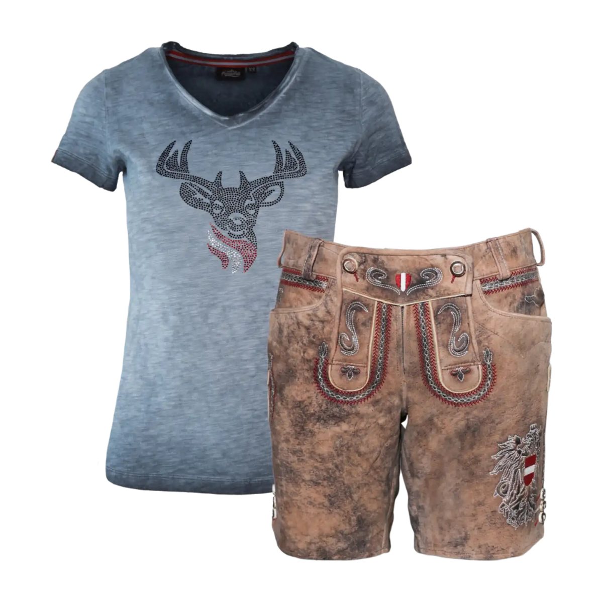 Geschenkpaket Lederhose Glitzer Shirt dunkelblau