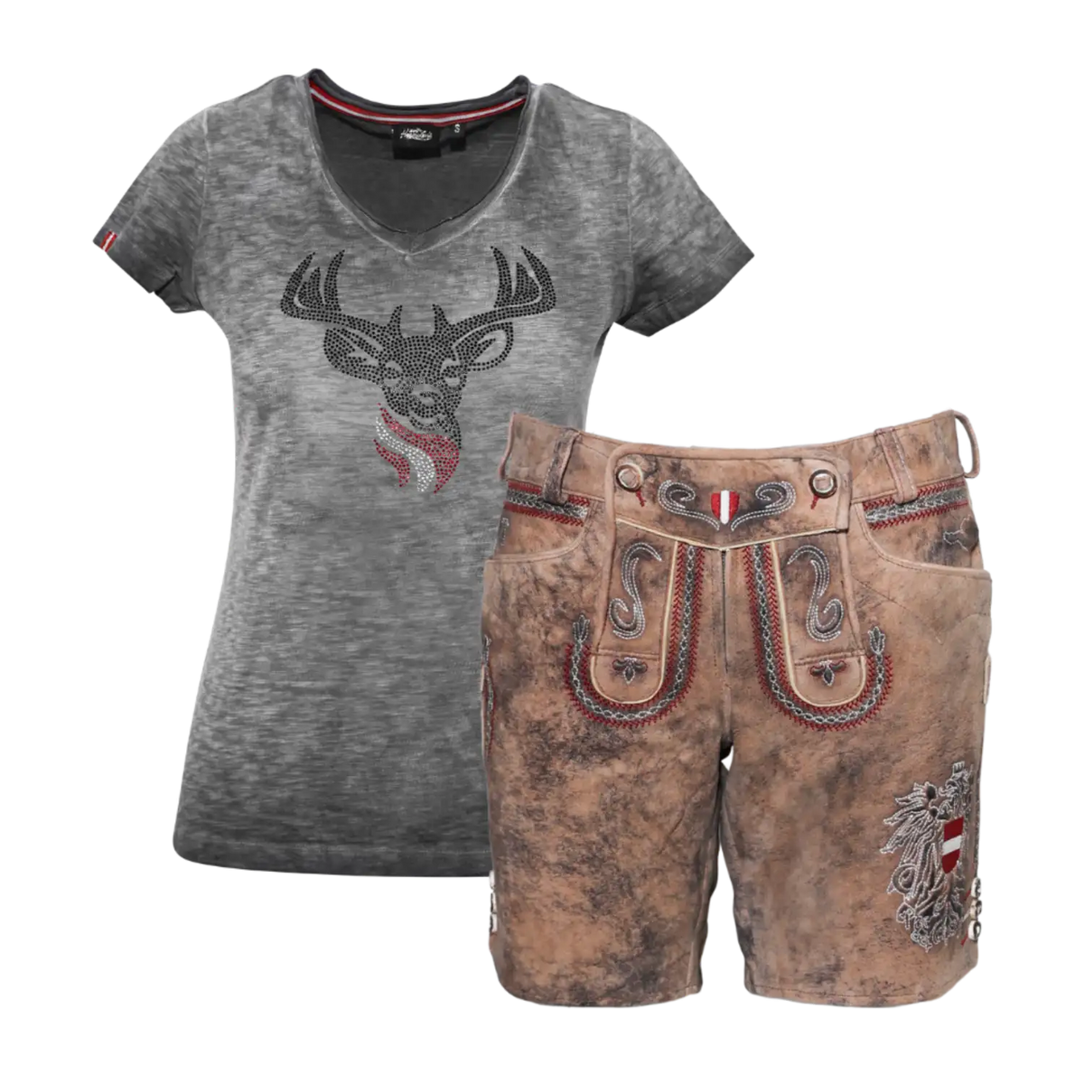Geschenkpaket Lederhose Glitzer Shirt dunkelgrau