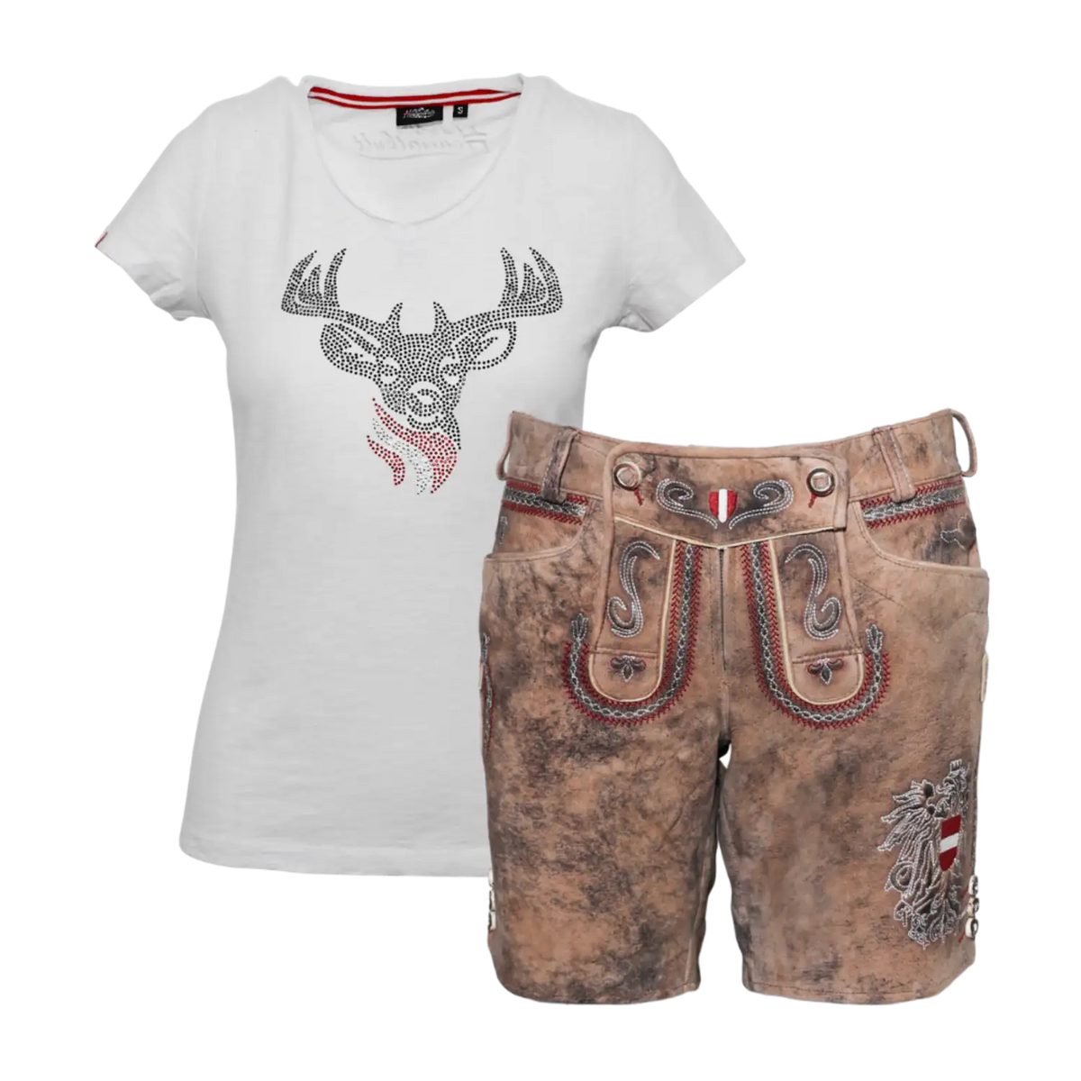 Geschenkpaket Lederhose Glitzer Shirt weiß