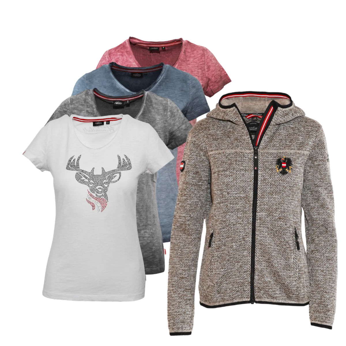 Geschenkpaket Strickoptik Jacke Hirsch T-Shirt hellbraun #Farbe_Hellbraun-Strick