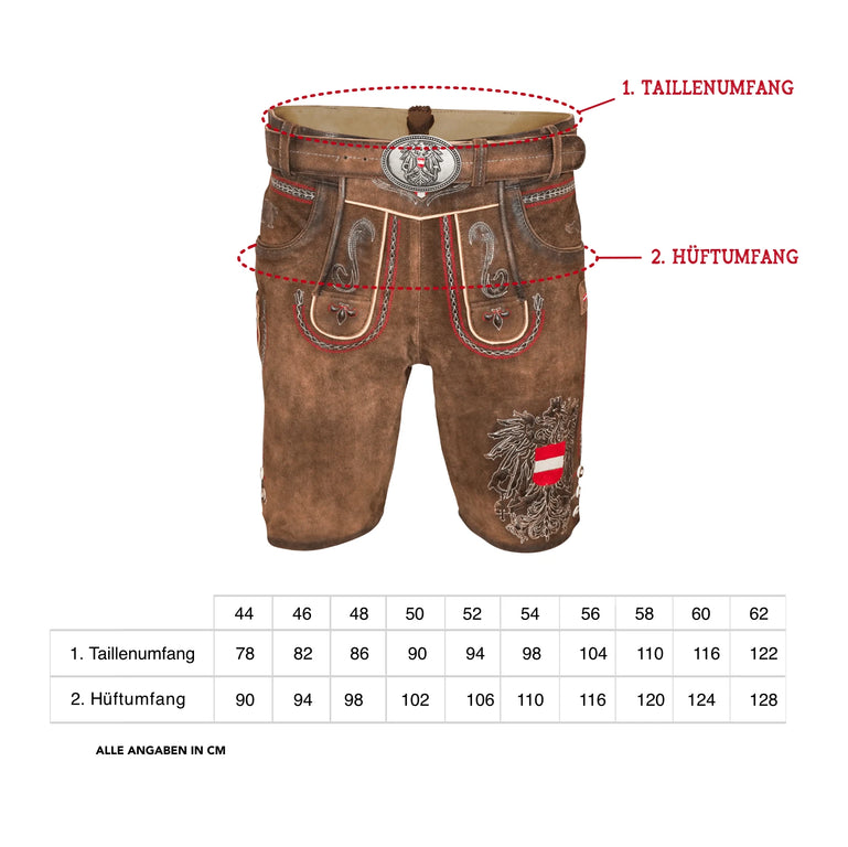 Kult Lederhose Österreich Adler - Klassik Braun