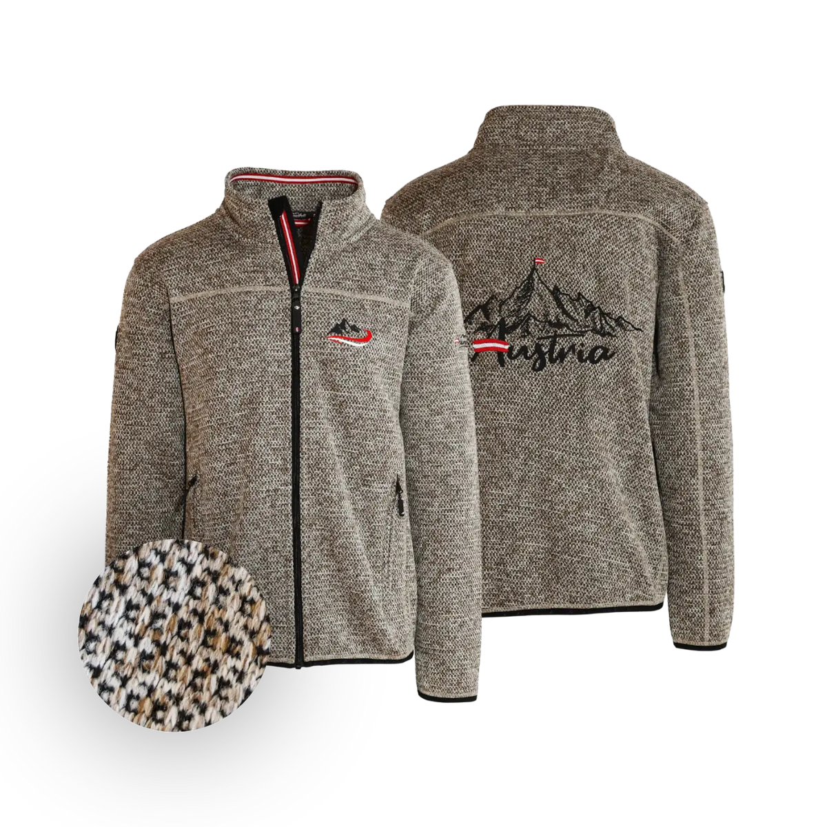 Hellbraune Trachten Fleece Jacke Berg Stick #Farbe_Hellbraun-Strick