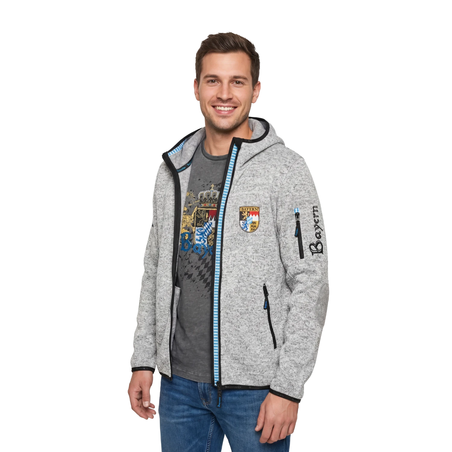 Hellgraue Bayern Strickfleece Jacke für Herren