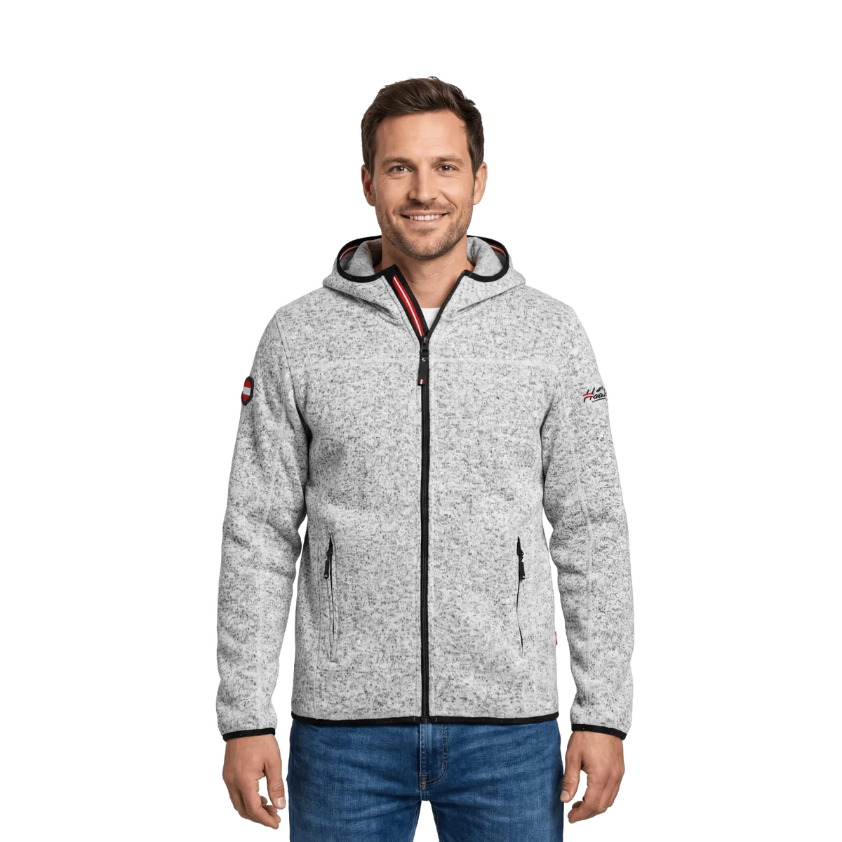 Hellgraue Strickfleece Jacke Hoamatkult