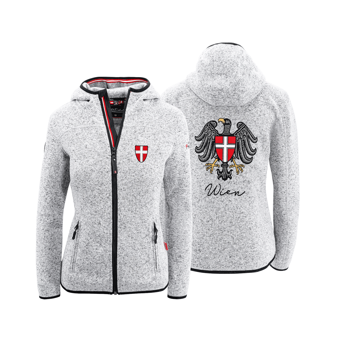 Hellgraue Strickfleece Jacke mit Wiener Wappen #Farbe_Hellgrau