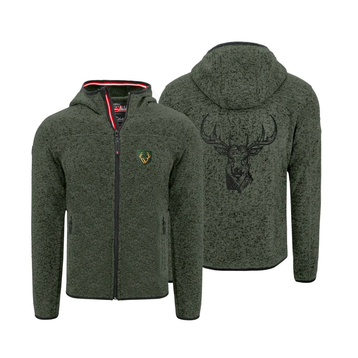Herren Fleece Jacke Hirsch Motiv #Farbe_Dunkelgrün