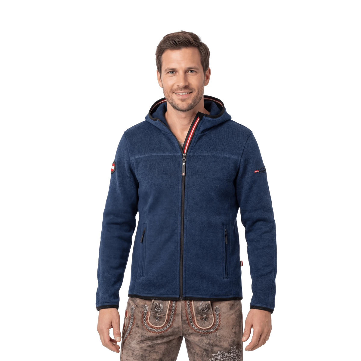 Herren Fleece Jacke mit Kapuze dunkelblau