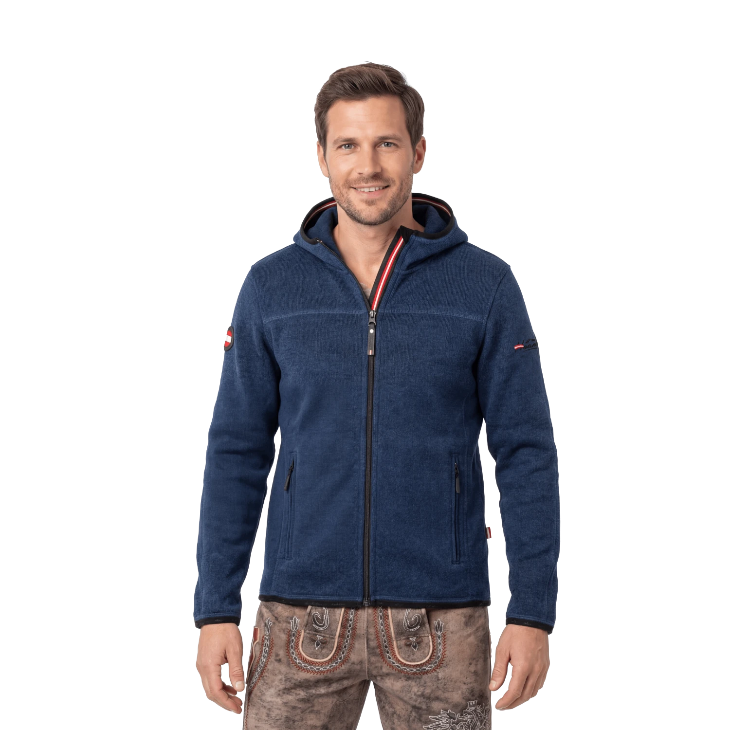 Herren Fleece Jacke mit Kapuze dunkelblau