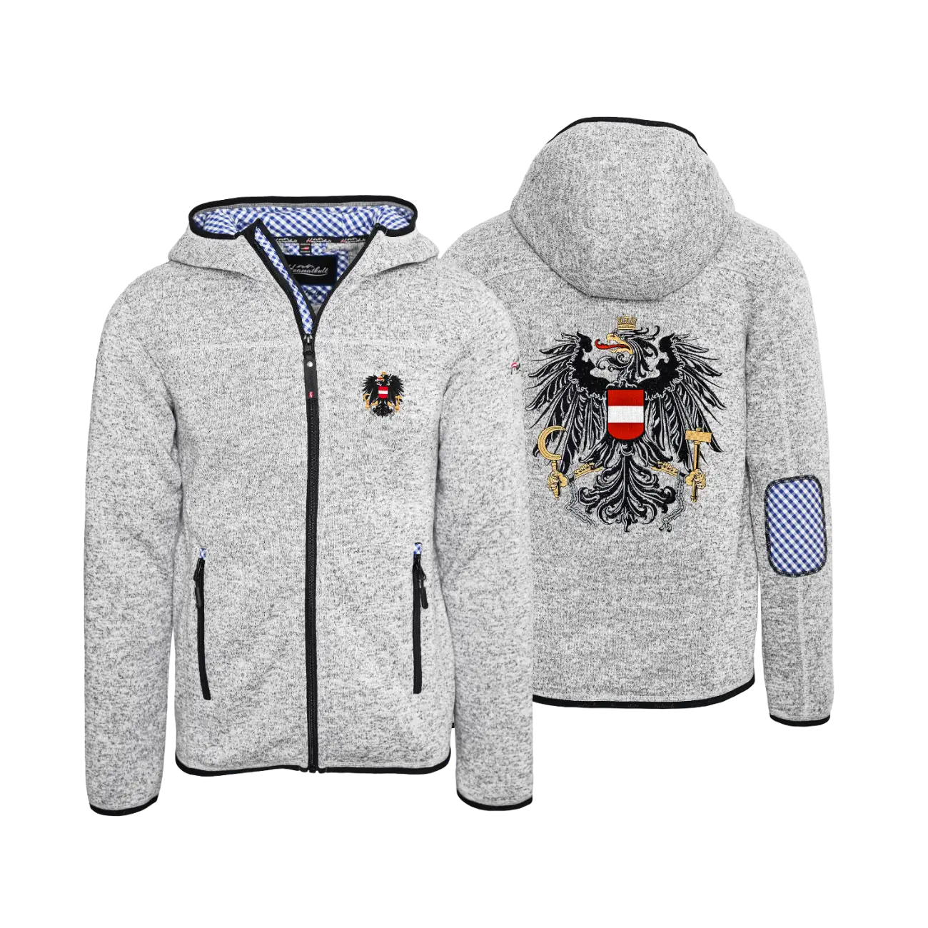 Herren Karo Strickfleece Jacke #Farbe_Blau-Kariert