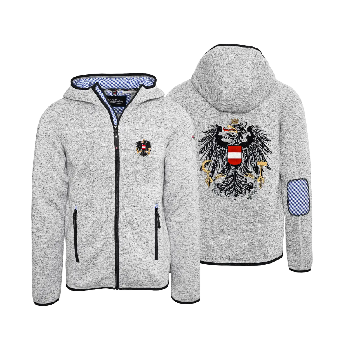 Herren Karo Strickfleece Jacke #Farbe_Blau-Kariert