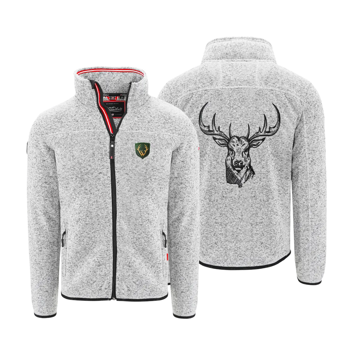 Herren Strickfleece Jacke hellgrau Hirsch #Farbe_Hellgrau