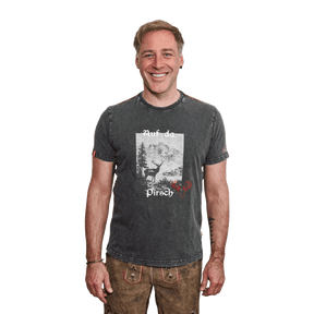 Herren Vintage T-Shirt dunkelgrau Hirsch Motiv