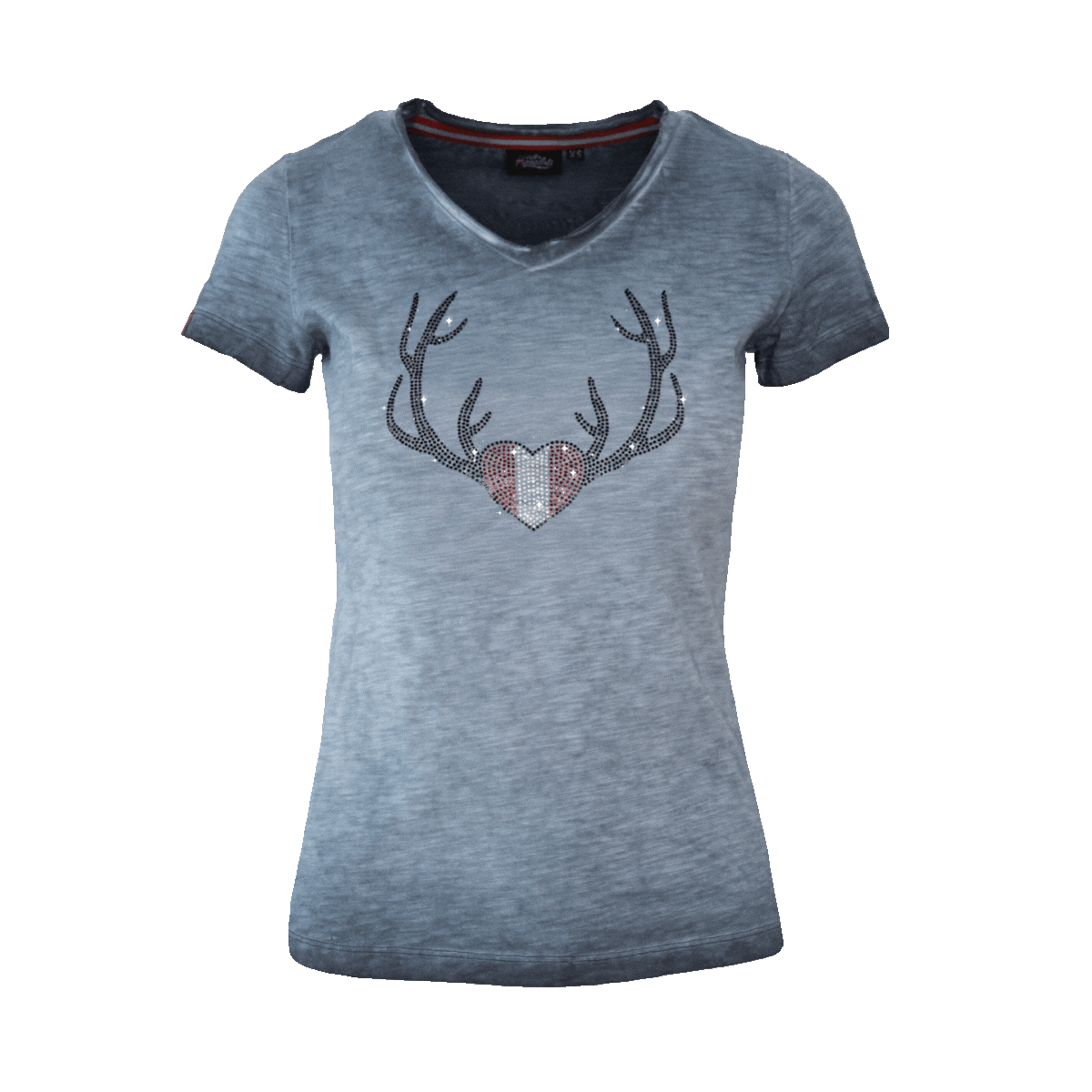 Herz Geweih Glitzer Shirt Damen blau #Farbe_Dunkelblau