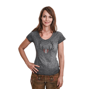 Herz Geweih Glitzer T-Shirt - Anthrazit