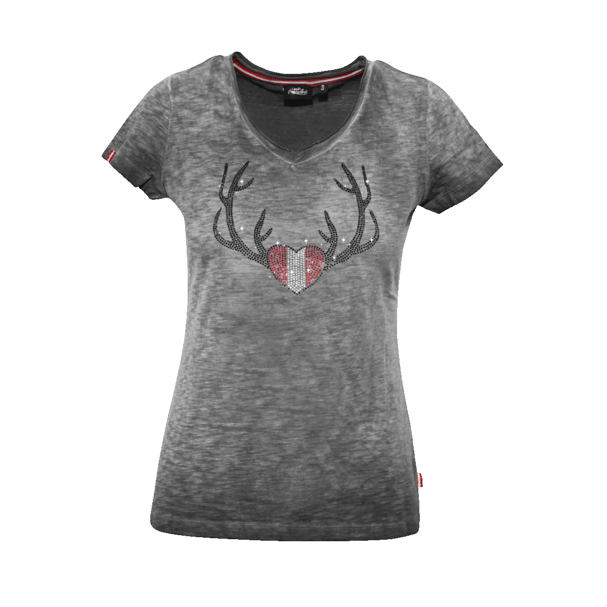 Herz Geweih Glitzer T-Shirt Damen dunkelgrau #Farbe_Dunkelgrau