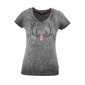 Herz Geweih Glitzer T-Shirt - Anthrazit
