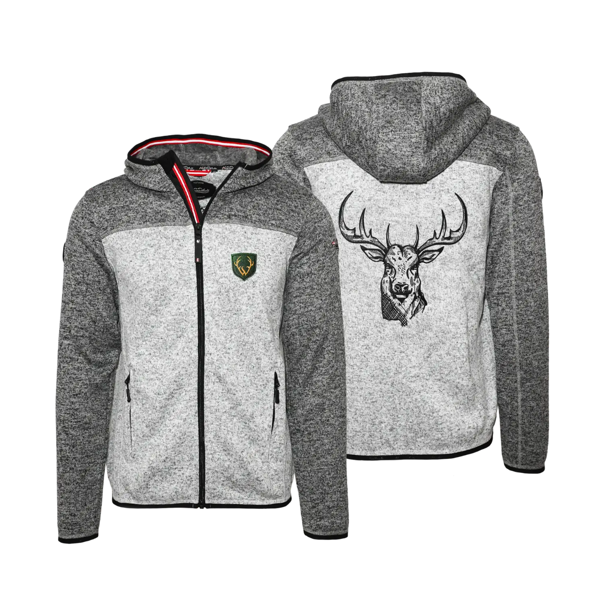 Hirsch Fleece Jacke für Herren Hoamatkult #Farbe_Hellgrau/Dunkelgrau