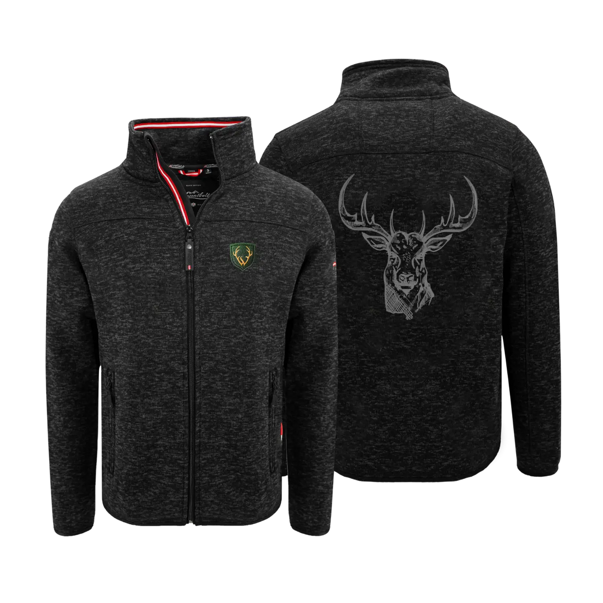 Hirsch Fleece Jacke Herren schwarz #Farbe_Schwarz