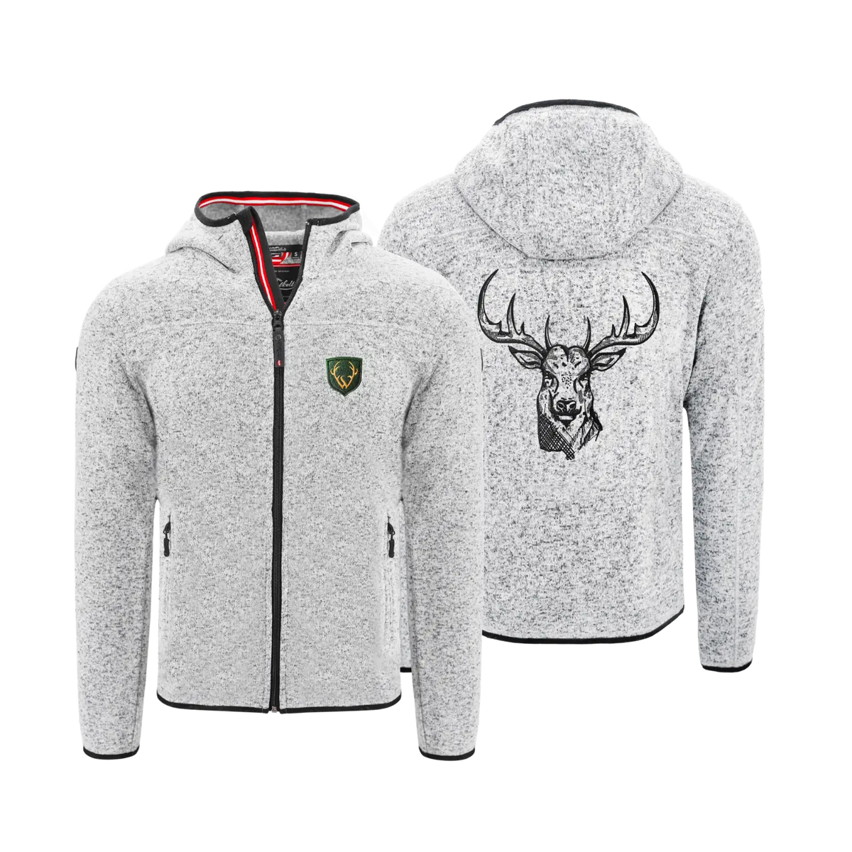 Hirsch Fleece Weste mit Kapuze hellgrau Hoamatkult #Farbe_Hellgrau