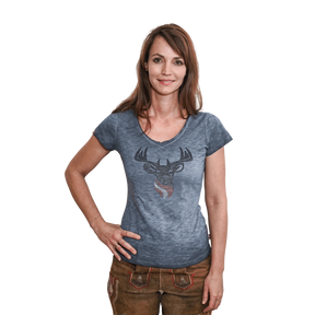 Hirsch Glitzer T-Shirt - Granitblau