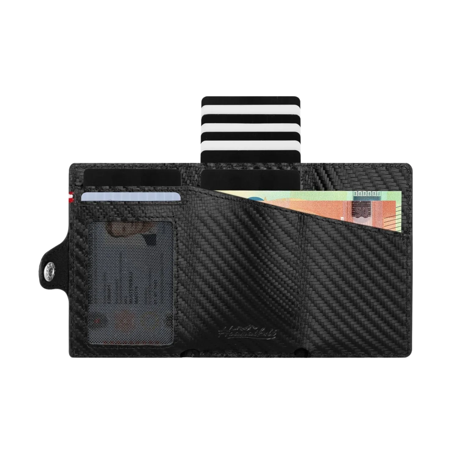 Adler Smart Wallet mit Karten-Pop-Up Funktion aus Echtleder - Carbon Schwarz