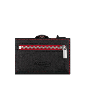 Adler Smart Wallet Trifold mit Karten-Pop-Up Funktion aus Echtleder - Saffiano Schwarz