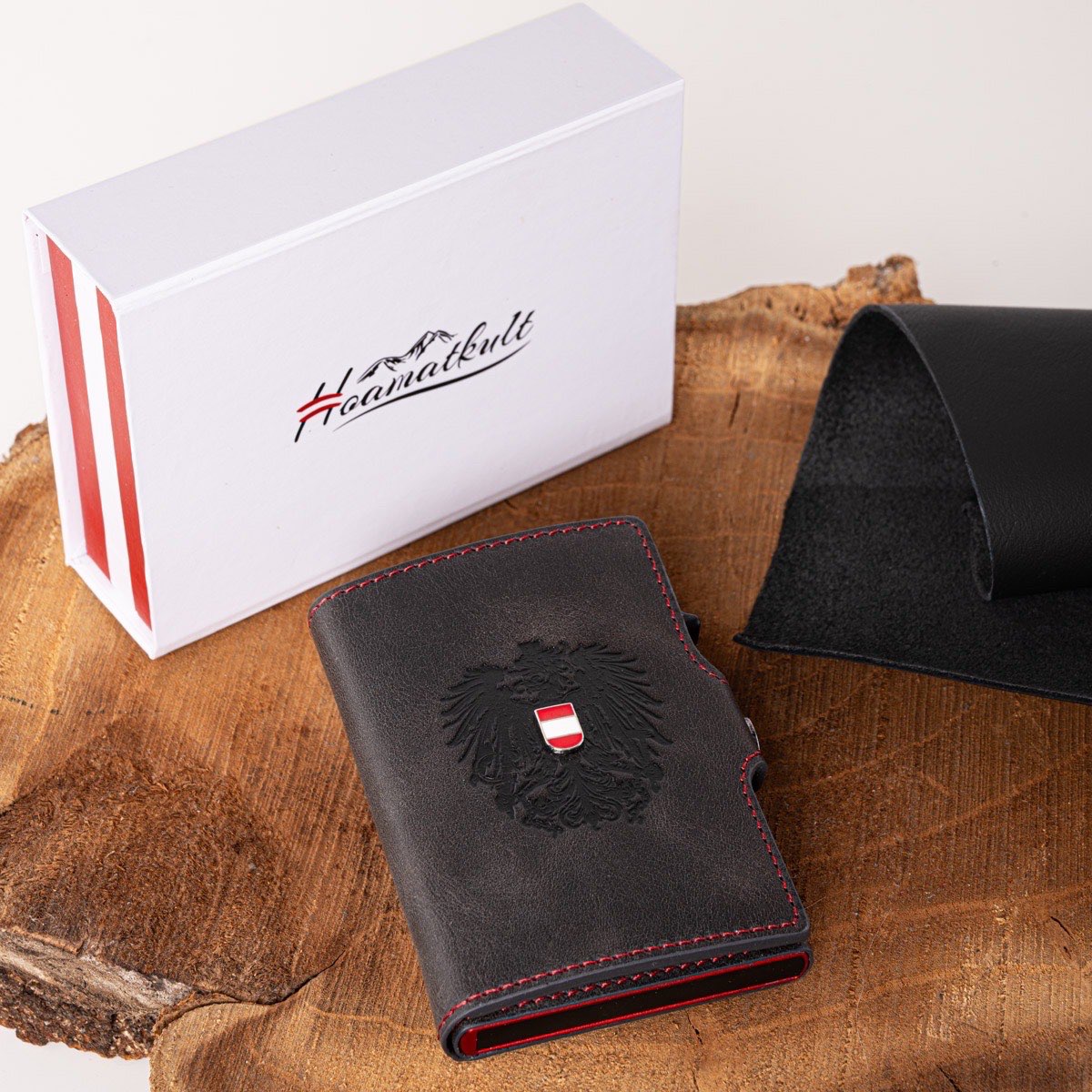 Hoamatkult Geldtasche mit Karten Pop-up #Farbe_Schwarz Leder