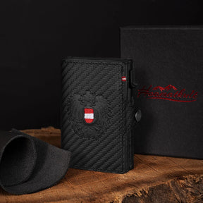 Adler Smart Wallet mit Karten-Pop-Up Funktion aus Echtleder - Carbon Schwarz