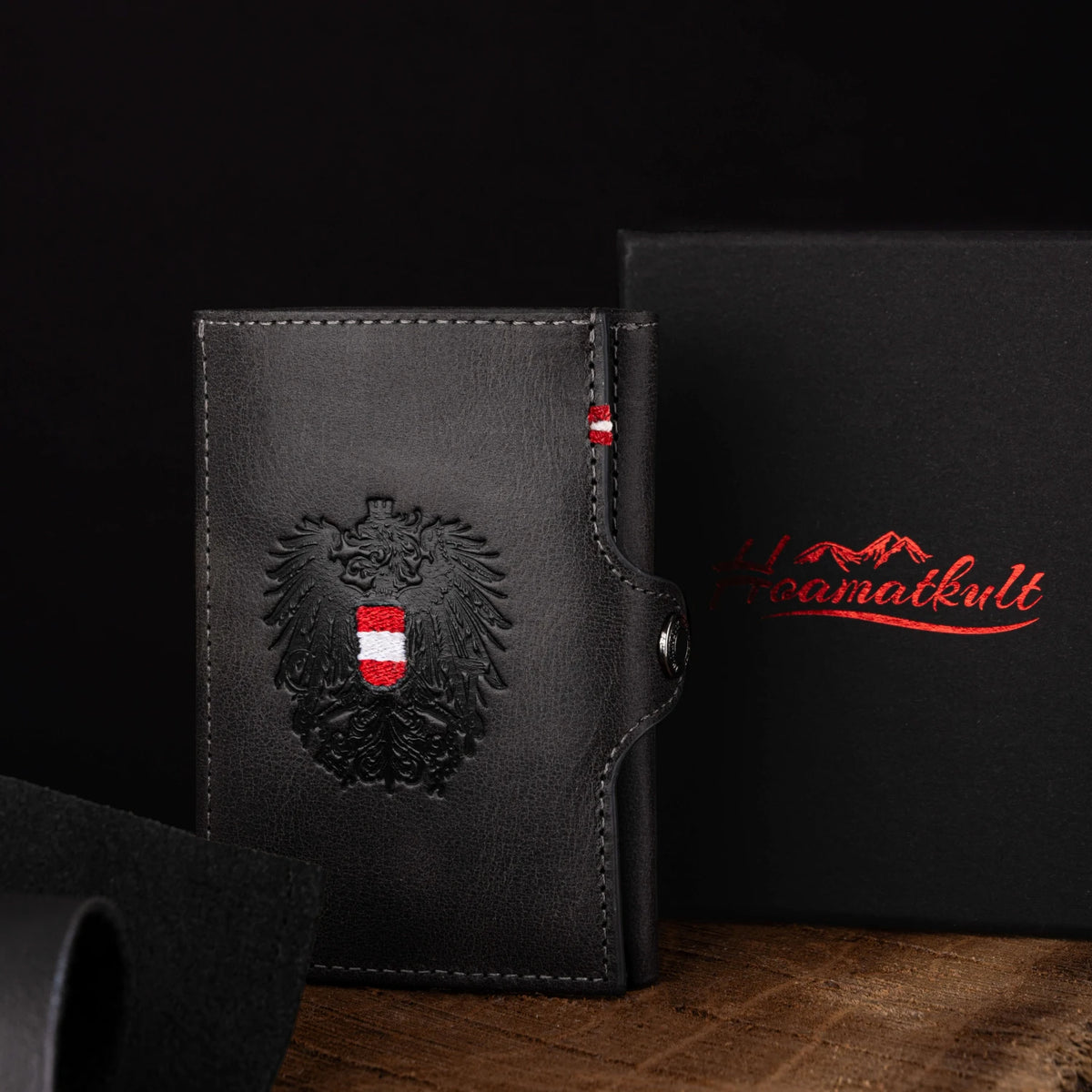 Hoamatkult Slim Wallet Damen mit Spiegel #Farbe_Schwarz Leder