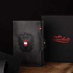 Adler Slim Wallet aus Echtleder mit Spiegel, Münzfach & RFID-Schutz - Schwarz