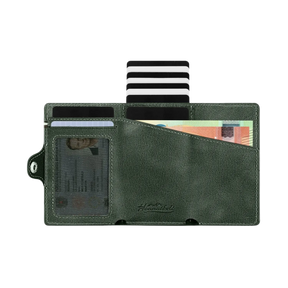 Adler Smart Wallet mit Karten-Pop-Up Funktion aus Echtleder - Dunkelgrün