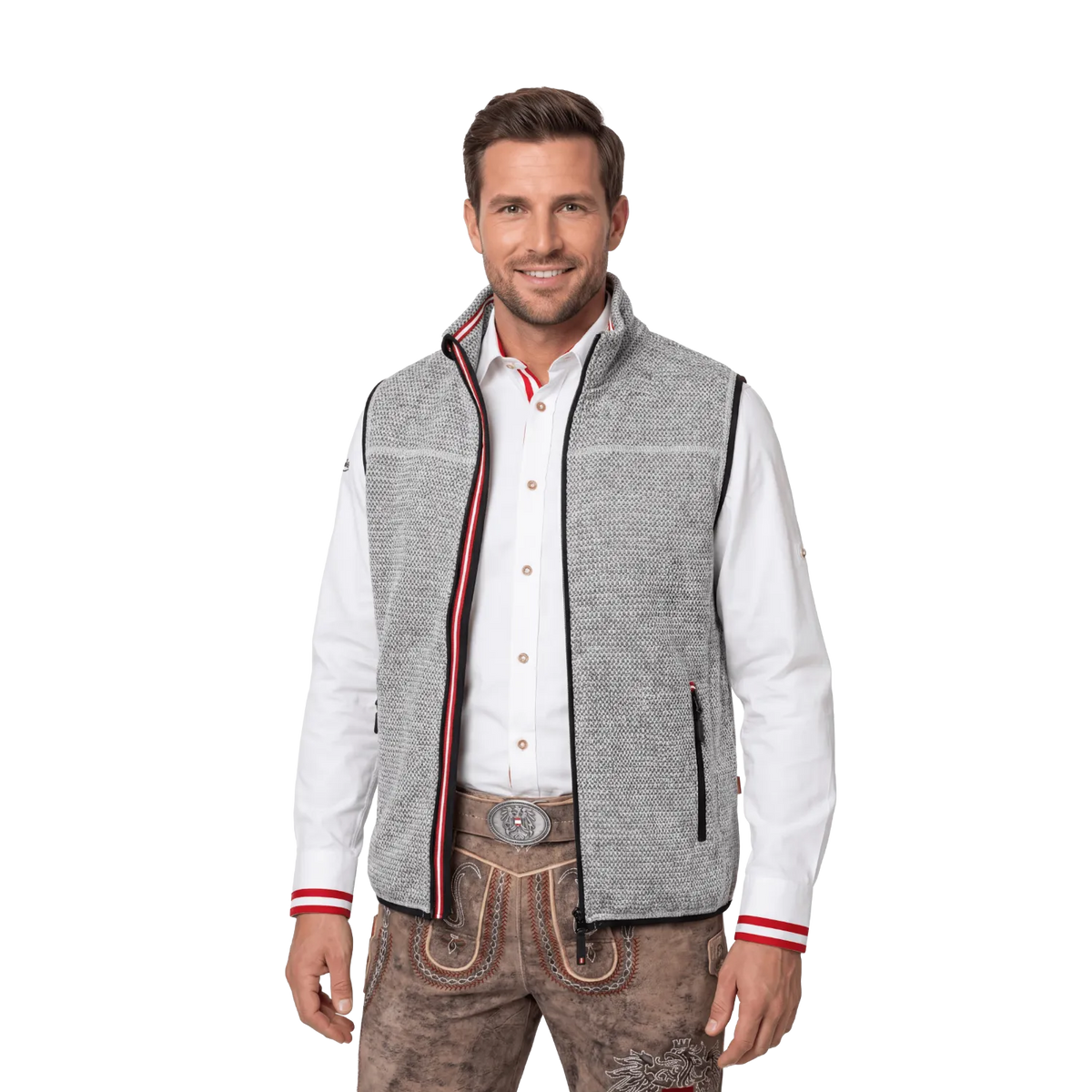 Hoamatkult Trachten Gilet hellgrau Strickoptik #Farbe_Grau-Strick