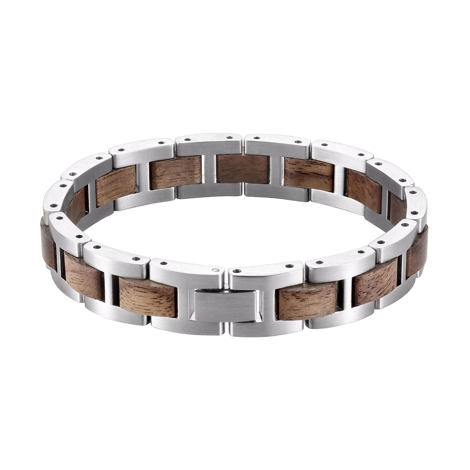 Holzarmband silber Edelstahl Walnuss Holz