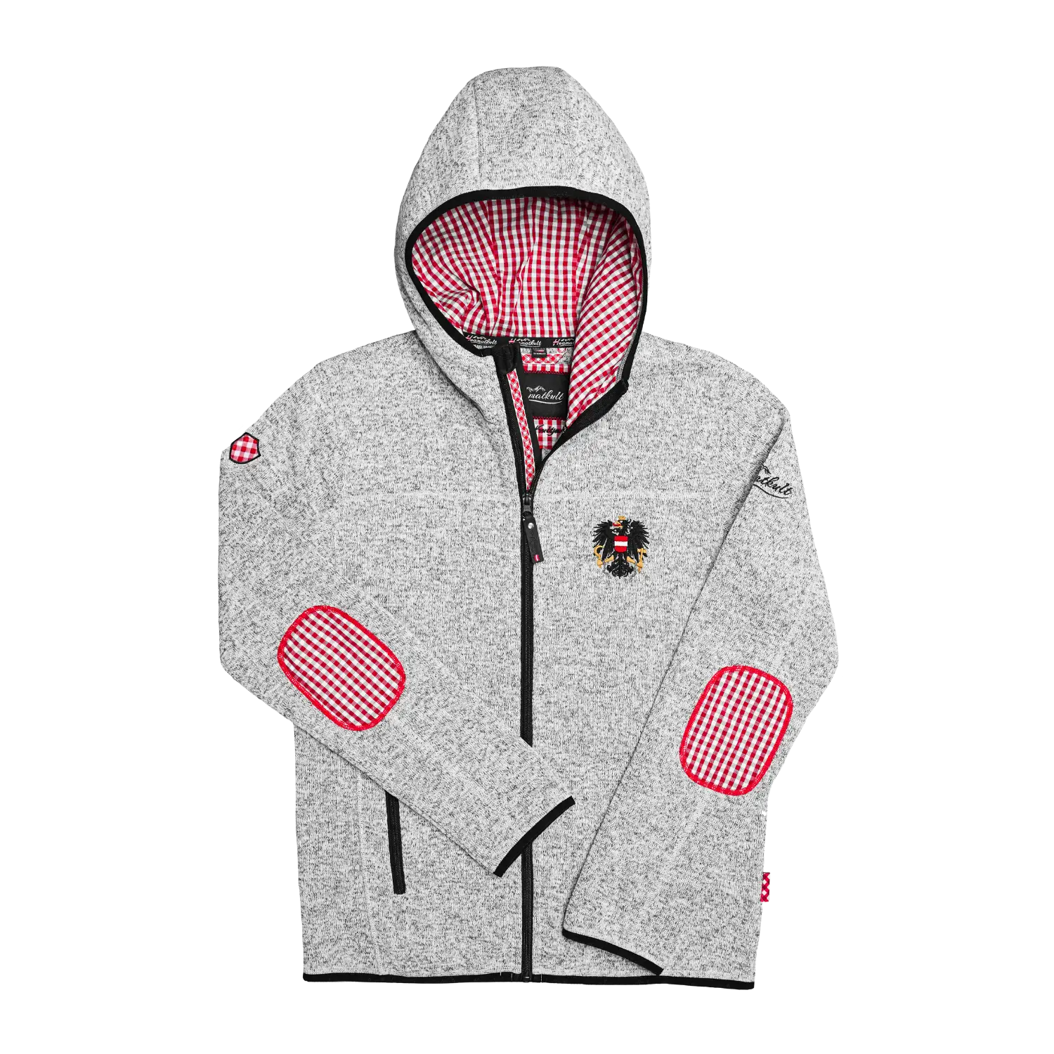 Österreich Trachten Kultjacke mit Kapuze - Karo Rot