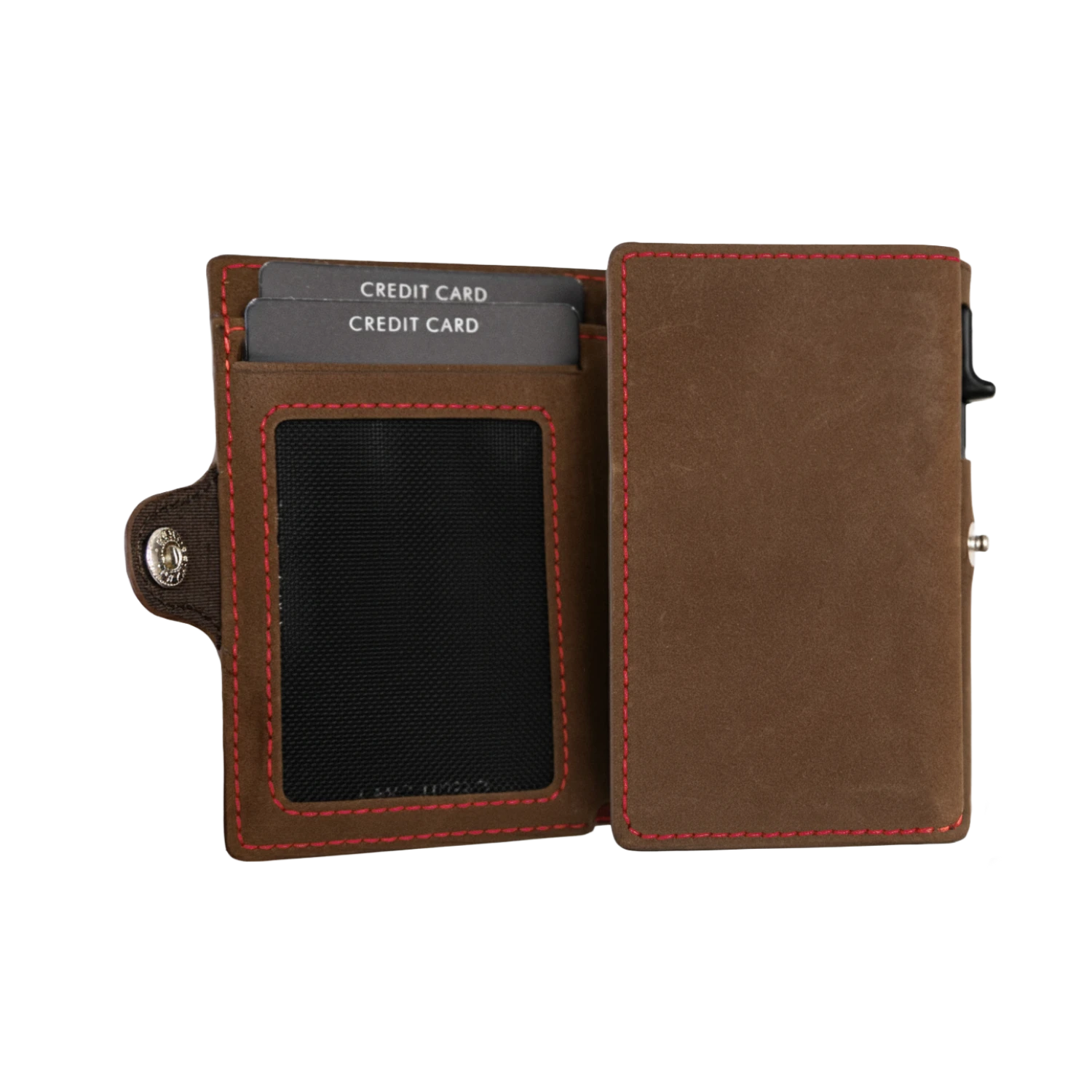 Adler Smart Wallet Trifold mit Karten-Pop-Up Funktion aus Echtleder - Vintage Braun Rot Kontrast